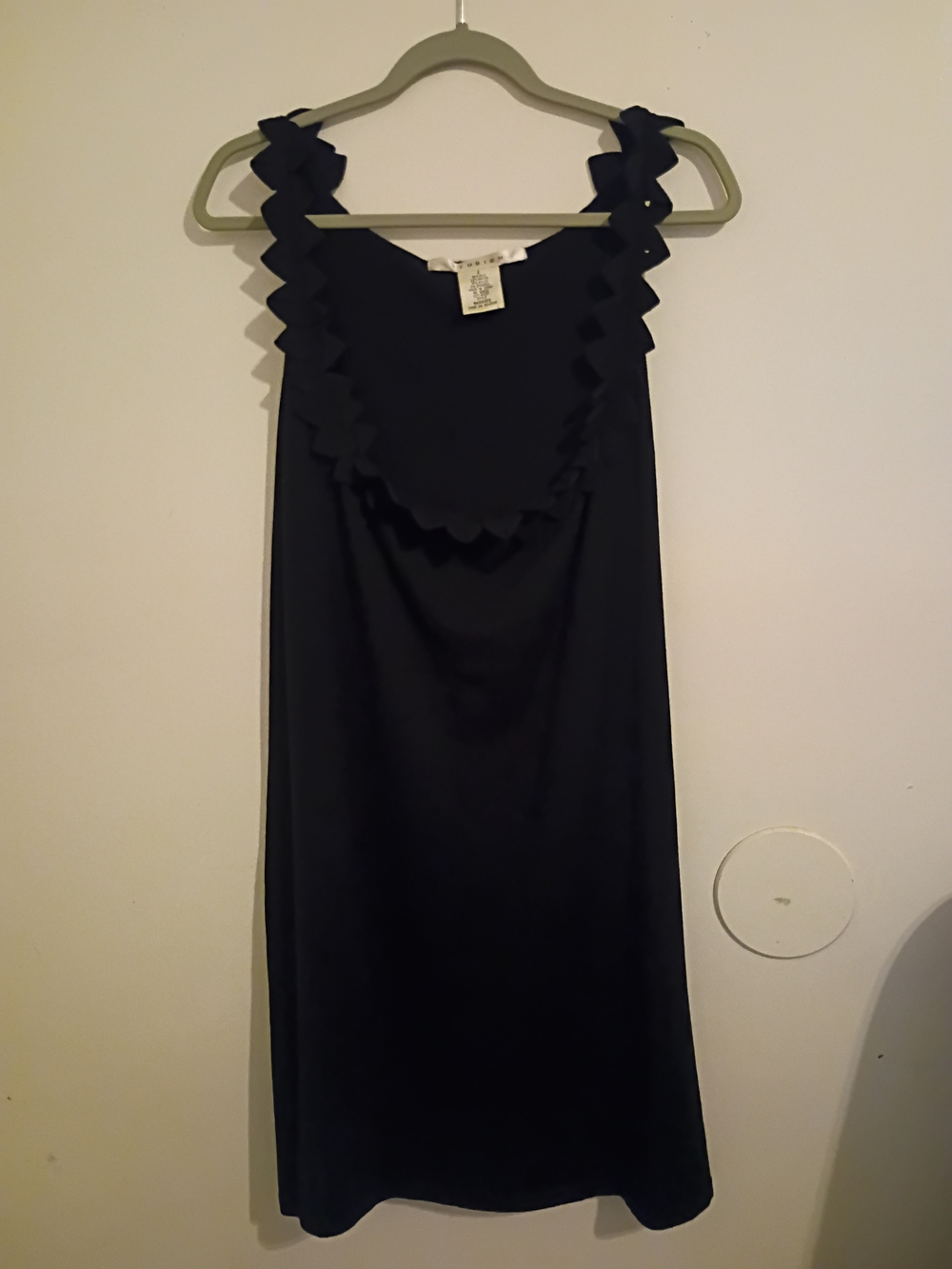 Studio M Women's Black Scalloped Strap Mini Dress Silk Blend Sz S